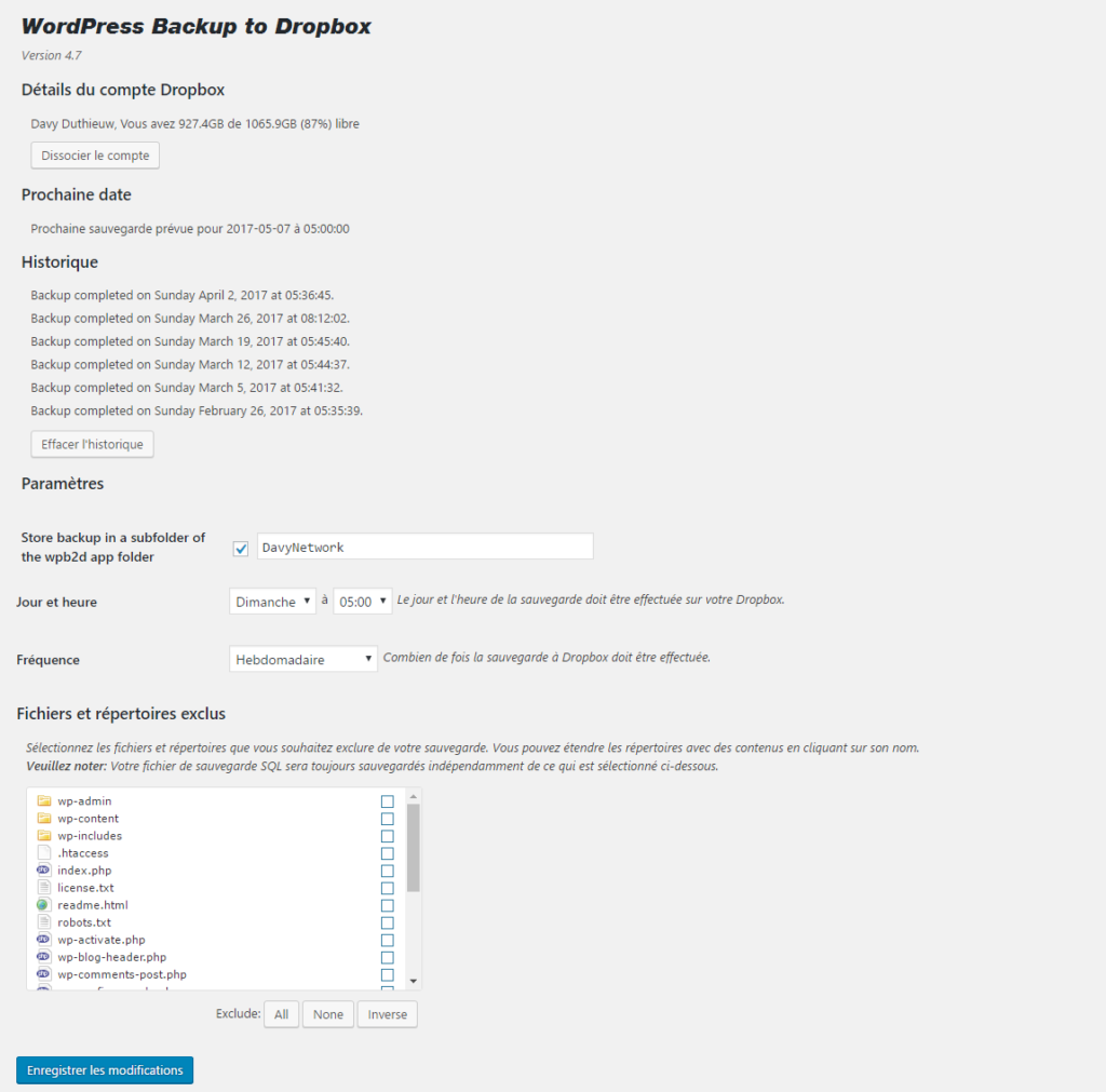 Wordpress Backup to Dropbox